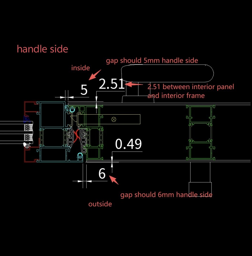 Handle side: 5 mm interior, 6 mm exterior