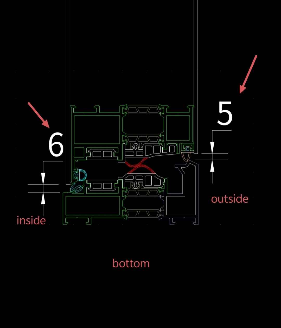 Bottom: 6 mm interior, 5 mm exterior